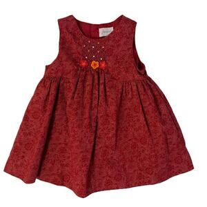 Jacadi‎ Brick Red Floral Sleeveless Sundress Baby Girls Button Up 6months